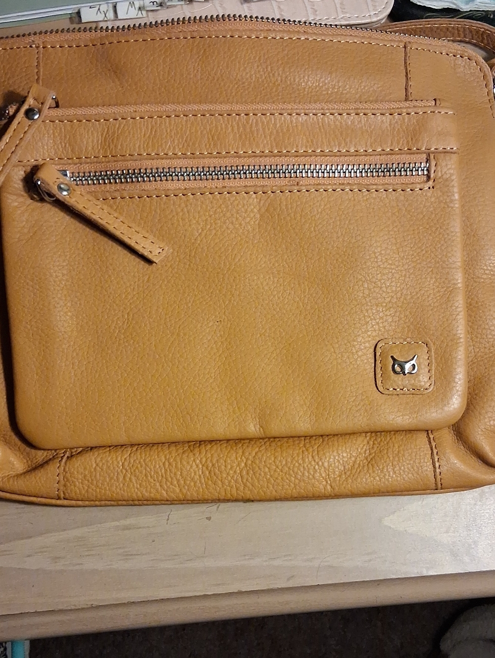 WISE OWL Classic Tan Crossbody Bag with Front Zip Pocket